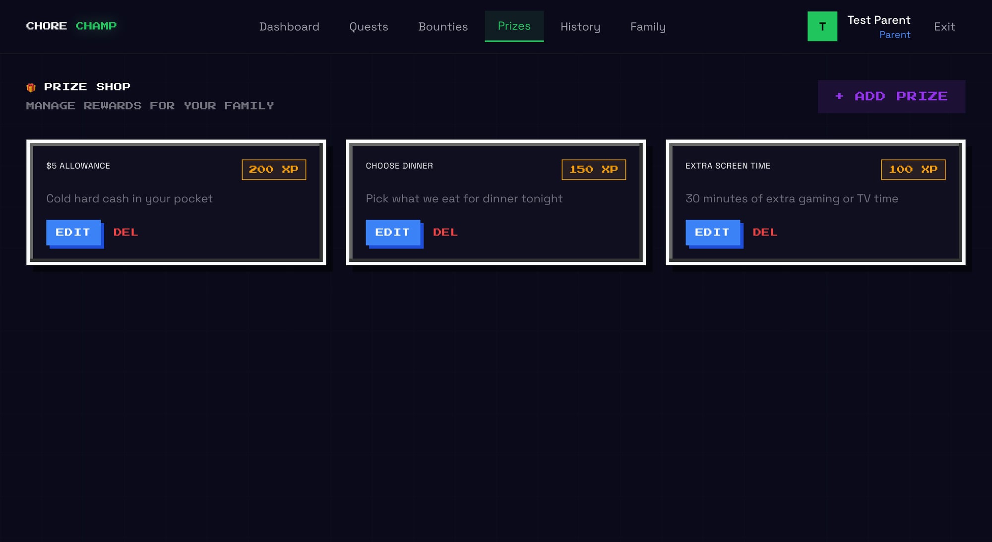 Prize Shop - Redeem XP for rewards